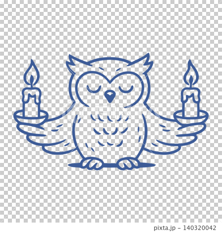 Owl mascot holding candles in minimalist line art style for greeting cards and wall art Owl mascot holding candles in minimalist line art style for greeting cards and wall art 140320042