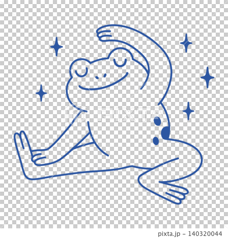 Smiling frog mascot in line art style with decorative stars for greeting cards and stickers Smiling frog mascot in line art style with decorative stars for greeting cards and stickers 140320044