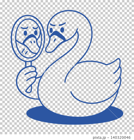 Angry swan mascot holding mirror in bold line art style for editorial and sticker use 140320046