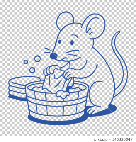 Mouse washing clothes in bucket line art illustration for laundry or cleaning concept Mouse washing clothes in bucket line art illustration for laundry or cleaning concept 140320047