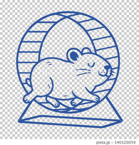 Smiling hamster in exercise wheel line art illustration for pet or animal design 140320059