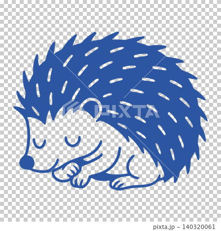 Sleeping hedgehog mascot in blue and white doodle style for sticker or greeting card 140320061