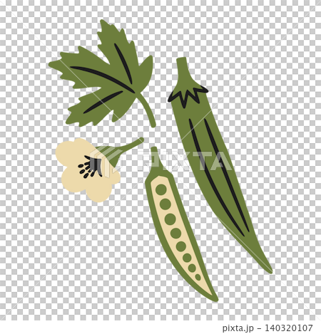 Okra vegetable flat illustration with flower and leaf for food and recipe design Okra vegetable flat illustration with flower and leaf for food and recipe design 140320107