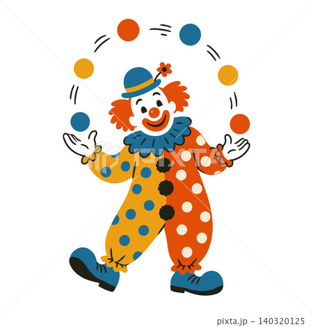 Juggling clown in colorful cartoon vector style for children's entertainment and greeting cards Juggling clown in colorful cartoon vector style for children's entertainment and greeting cards 140320125