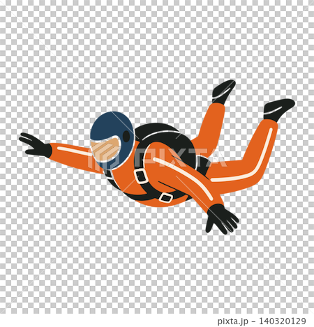 Skydiver in orange jumpsuit flat vector illustration for adventure and sports editorial Skydiver in orange jumpsuit flat vector illustration for adventure and sports editorial 140320129