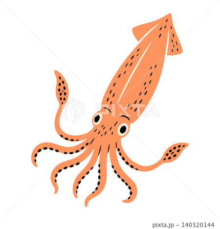 Orange squid cartoon illustration on white background for seafood branding 140320144