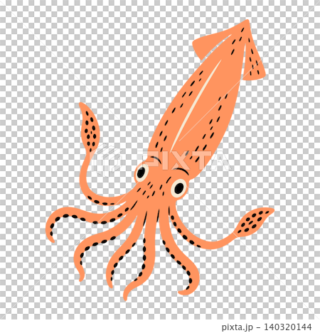 Orange squid cartoon illustration on white background for seafood branding 140320144