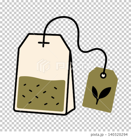 Tea bag and tag illustration in simple line art style for food packaging 140320294