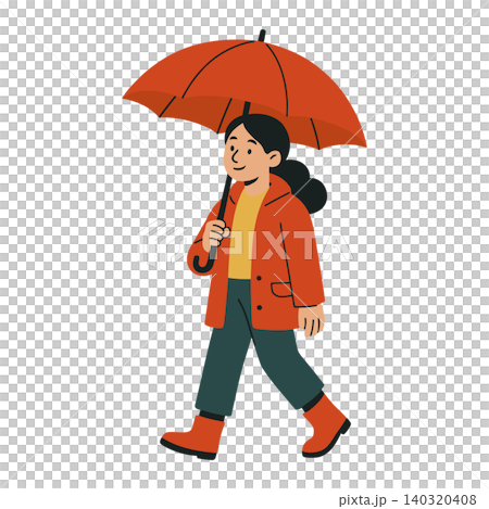 Woman walking with red umbrella in modern flat vector style for editorial and advertising Woman walking with red umbrella in modern flat vector style for editorial and advertising 140320408
