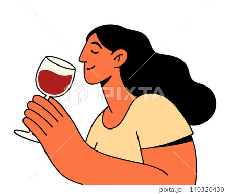 Woman smelling wine in modern flat vector style for editorial and advertising Woman smelling wine in modern flat vector style for editorial and advertising 140320430