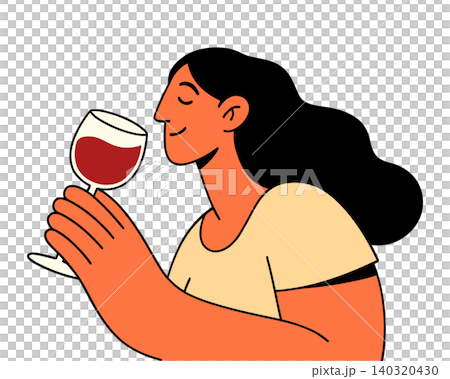 Woman smelling wine in modern flat vector style for editorial and advertising Woman smelling wine in modern flat vector style for editorial and advertising 140320430
