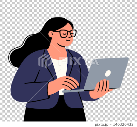 Business woman with laptop in modern flat vector style for office and technology Business woman with laptop in modern flat vector style for office and technology 140320432