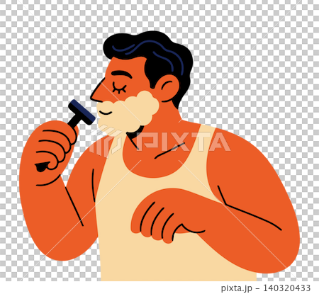 Man shaving in modern flat vector style for grooming and bathroom decor 140320433