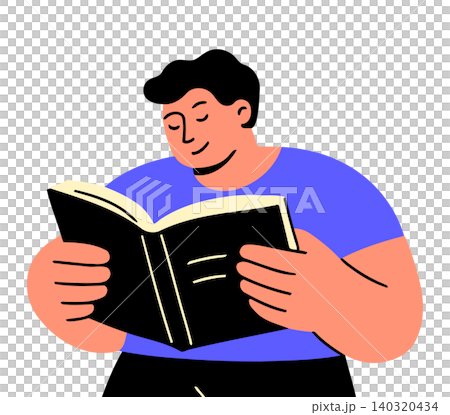 Man reading book in modern flat vector style for editorial and educational materials 140320434
