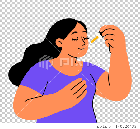 Woman applying nasal drops in modern flat vector style for health and wellness 140320435