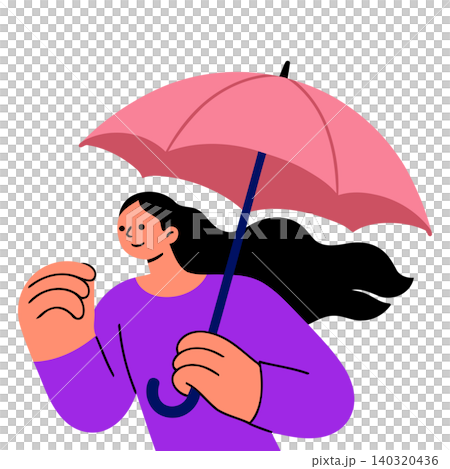 Woman with long hair holding pink umbrella in modern flat vector style for editorial and web design 140320436