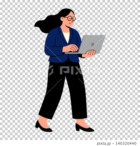 Business woman in modern flat vector style holding laptop for office and technology Business woman in modern flat vector style holding laptop for office and technology 140320440