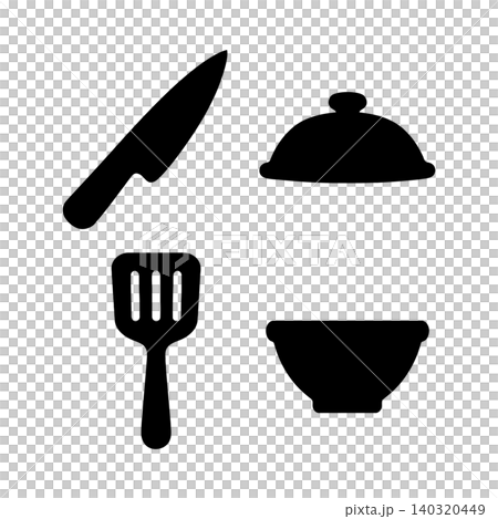 Kitchen utensils and dishware flat icons for cooking and dining 140320449