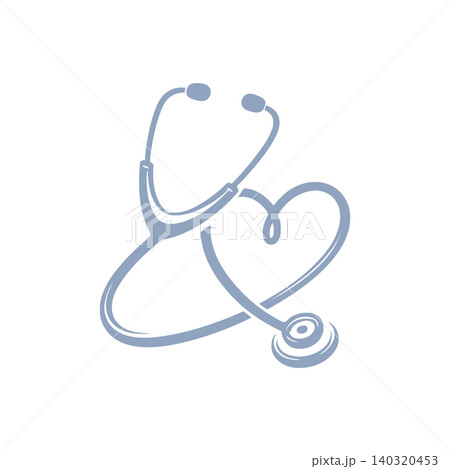 Stethoscope heart line art in minimalist blue for medical branding 140320453