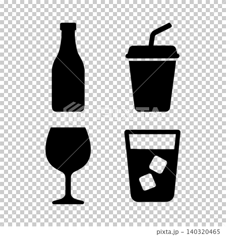 Drinks icons in flat black silhouette style for food and beverage design Drinks icons in flat black silhouette style for food and beverage design 140320465