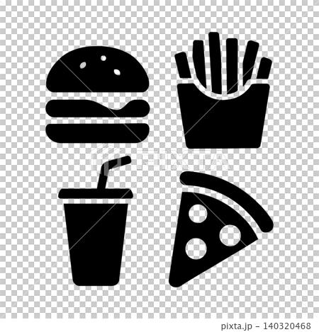 Fast food icons in flat black vector style for menu design and branding Fast food icons in flat black vector style for menu design and branding 140320468