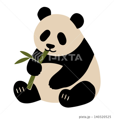 Panda bear eating bamboo in minimalist flat vector style for wildlife illustration and educational 140320525