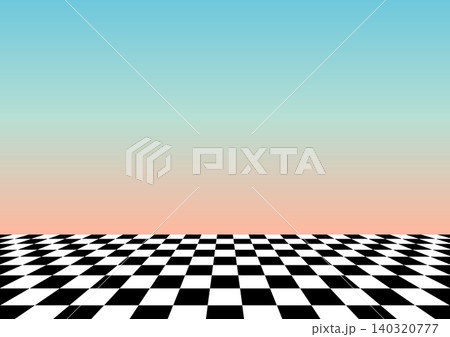 Y2Kレトロポップなチェッカー床の背景 パステルグラデーションのサイバー空間ベクターイラスト素材 140320777