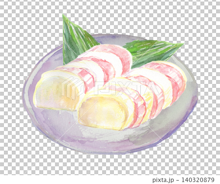 お皿に盛りつけた蒲鉾の水彩イラスト 140320879