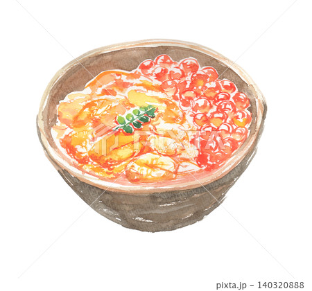 水彩で描いたウニいくら丼のイラスト 140320888