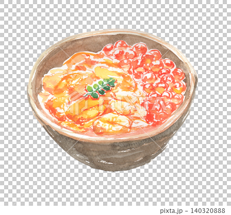 水彩で描いたウニいくら丼のイラスト 140320888