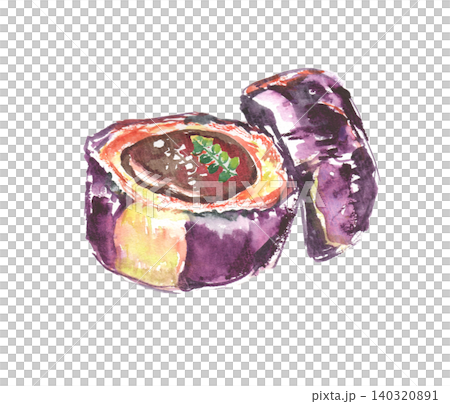 味噌烤鴨茄子的水彩插圖。 味噌烤鴨茄子的水彩插圖。 140320891