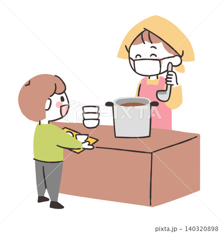 こども食堂のボランティアと子どものイラスト こども食堂のボランティアと子どものイラスト 140320898