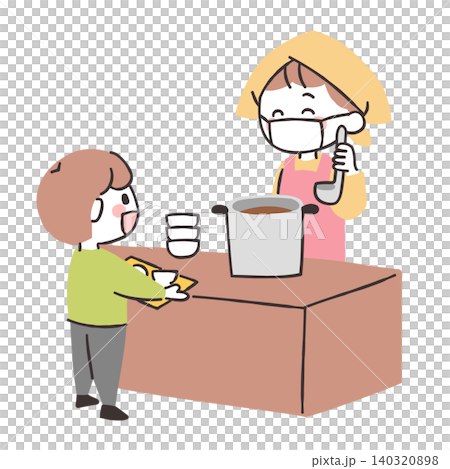 こども食堂のボランティアと子どものイラスト こども食堂のボランティアと子どものイラスト 140320898