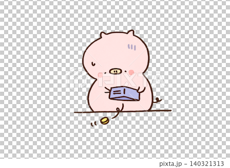 The pig breaks out in a cold sweat after rummaging through his wallet only to find a single coin (representing financial difficulties and economic downturn). The pig breaks out in a cold sweat after rummaging through his wallet only to find a single coin (representing financial difficulties and economic downturn). 140321313