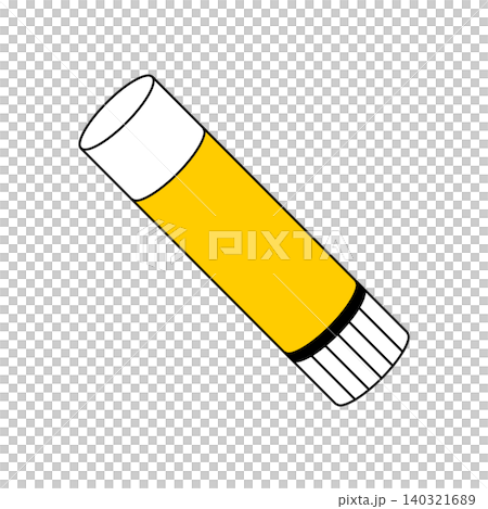 斜め向きに置かれたスティックのりのイラスト 本体黄色フタ白色 シンプルな線画・文房具背景透過アイコン 140321689