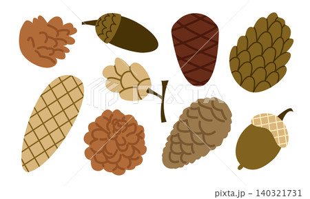 Autumn Pine Cone Vector Set Flat Geometric Forest Cones Acorn Collection 140321731