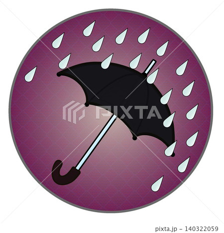 円形背景のついた雨と雨傘のイラスト 円形背景のついた雨と雨傘のイラスト 140322059