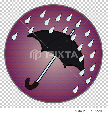 円形背景のついた雨と雨傘のイラスト 円形背景のついた雨と雨傘のイラスト 140322059