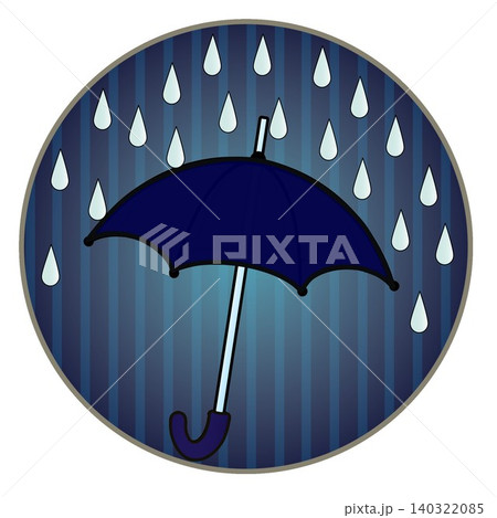円形背景のついた雨と雨傘のイラスト 140322085
