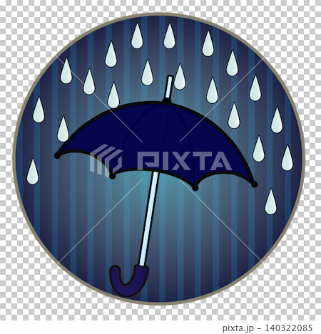 円形背景のついた雨と雨傘のイラスト 140322085