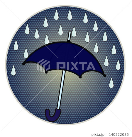 円形背景のついた雨と雨傘のイラスト 円形背景のついた雨と雨傘のイラスト 140322086