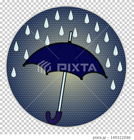 円形背景のついた雨と雨傘のイラスト 円形背景のついた雨と雨傘のイラスト 140322086