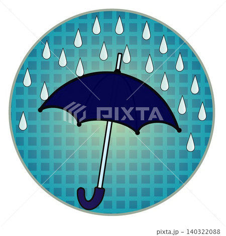 円形背景のついた雨と雨傘のイラスト 円形背景のついた雨と雨傘のイラスト 140322088