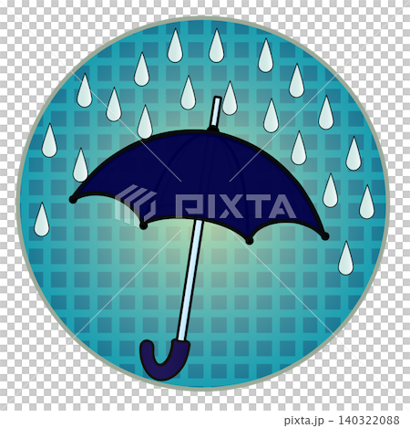 円形背景のついた雨と雨傘のイラスト 円形背景のついた雨と雨傘のイラスト 140322088