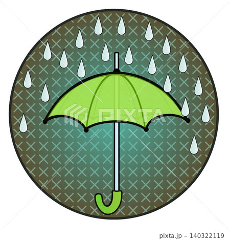 円形背景のついた雨と雨傘のイラスト 円形背景のついた雨と雨傘のイラスト 140322119