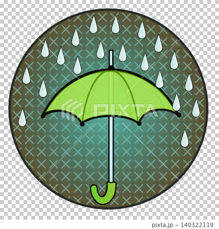 円形背景のついた雨と雨傘のイラスト 円形背景のついた雨と雨傘のイラスト 140322119