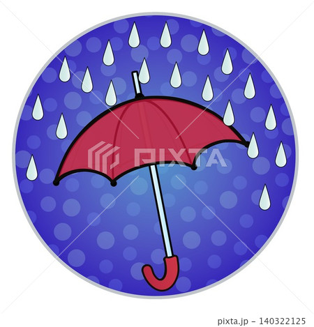 円形背景のついた雨と雨傘のイラスト 円形背景のついた雨と雨傘のイラスト 140322125