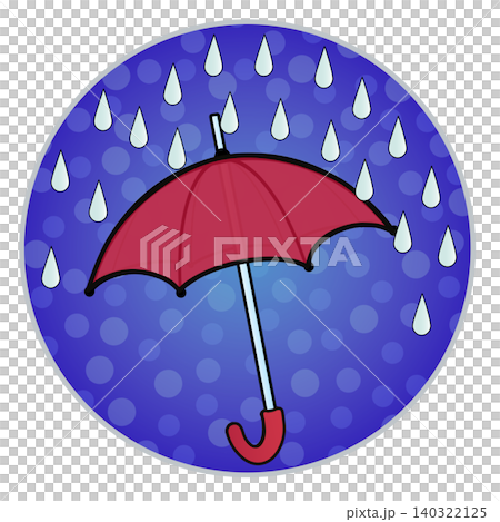 円形背景のついた雨と雨傘のイラスト 円形背景のついた雨と雨傘のイラスト 140322125
