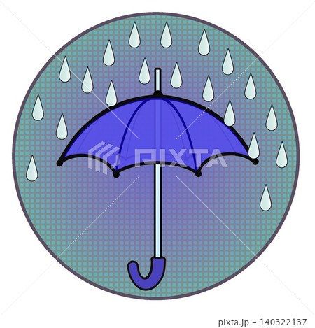 円形背景のついた雨と雨傘のイラスト 円形背景のついた雨と雨傘のイラスト 140322137