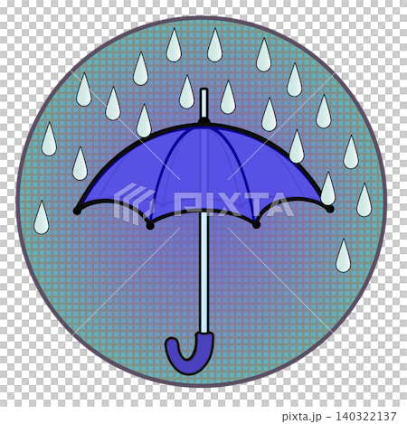 円形背景のついた雨と雨傘のイラスト 円形背景のついた雨と雨傘のイラスト 140322137